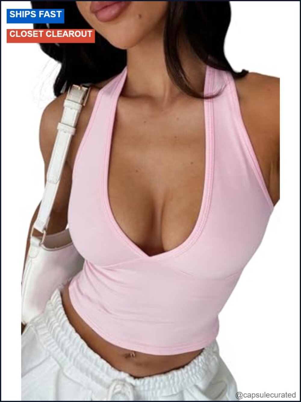 Sexy Halter Deep V Neck Crop Tank Top Backless Sleeveless Slim Fitted Going Out